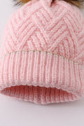 Pink cross cable knit pom pom beanie hat baby toddler adult - 3