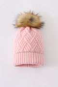 Pink cross cable knit pom pom beanie hat baby toddler adult - 4