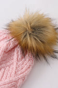 Pink cross cable knit pom pom beanie hat baby toddler adult - 6