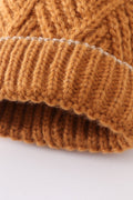 Camel cross cable knit pom pom beanie hat baby toddler adult - 4