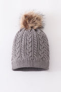 Grey cable knit pom pom beanie hat baby toddler adult - 2