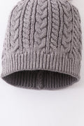 Grey cable knit pom pom beanie hat baby toddler adult - 4