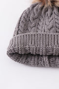 Grey cable knit pom pom beanie hat baby toddler adult - 6