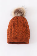 Rust cable knit pom pom beanie hat baby toddler adult - 2