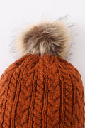 Rust cable knit pom pom beanie hat baby toddler adult - 3