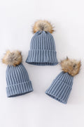 Slate knit pom pom beanie hat baby toddler adult - 1