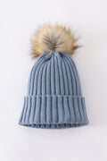 Slate knit pom pom beanie hat baby toddler adult - 2