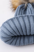 Slate knit pom pom beanie hat baby toddler adult - 5