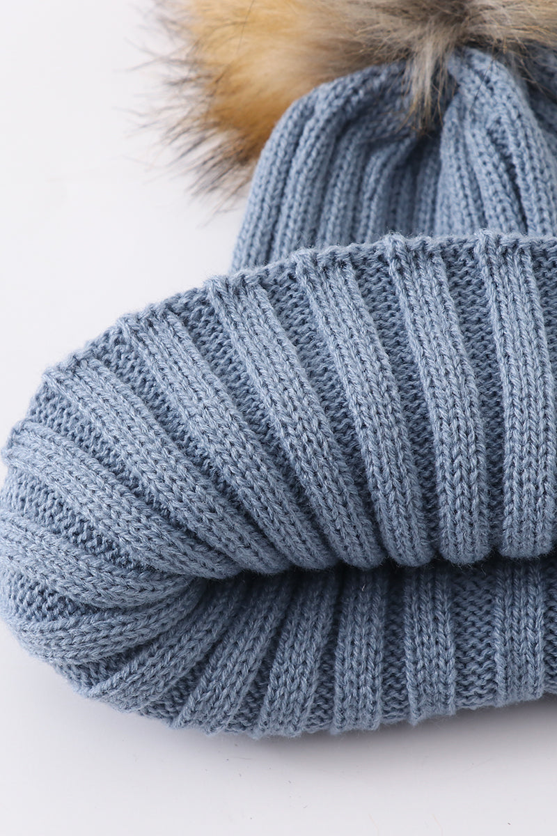 Slate knit pom pom beanie hat baby toddler adult - 5