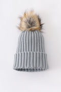 Sage knit pom pom beanie hat baby toddler adult - 2