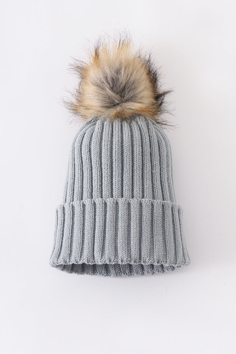 Sage knit pom pom beanie hat baby toddler adult - 2