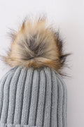 Sage knit pom pom beanie hat baby toddler adult - 3