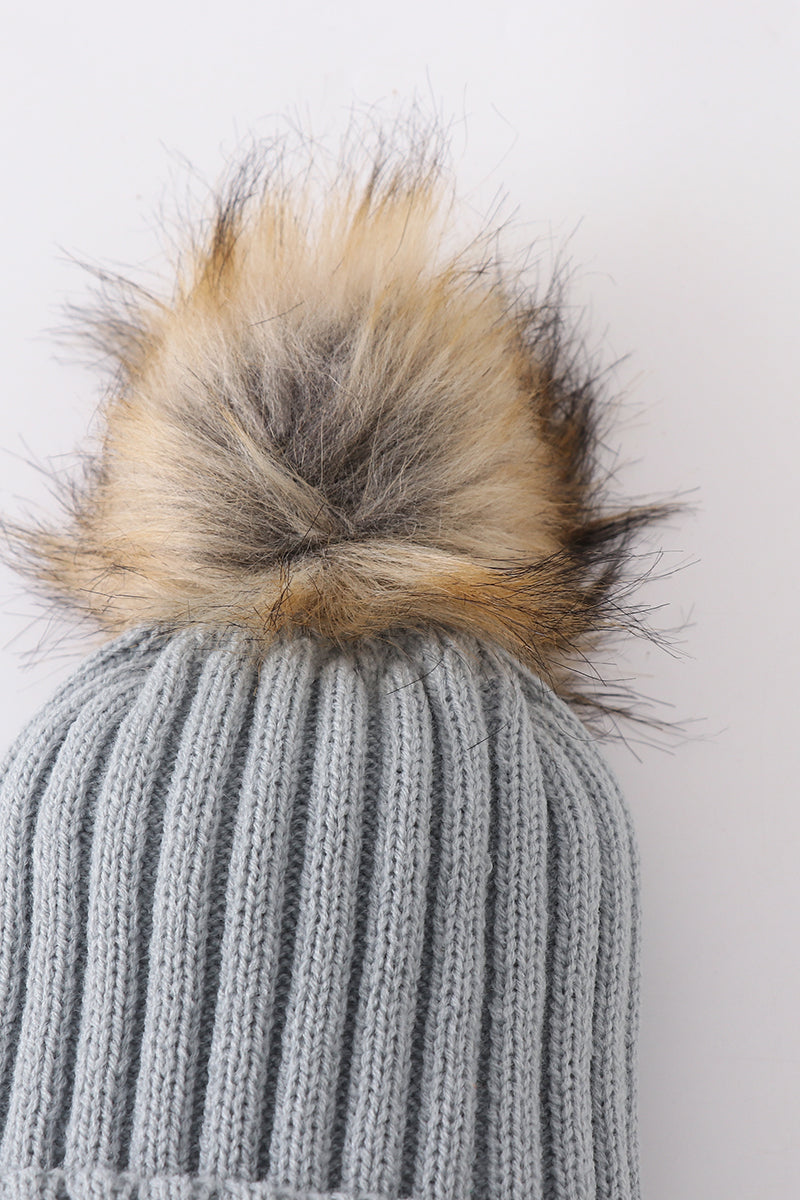 Sage knit pom pom beanie hat baby toddler adult - 3