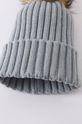 Sage knit pom pom beanie hat baby toddler adult - 4