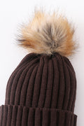 Brown knit pom pom beanie hat baby toddler adult - 3