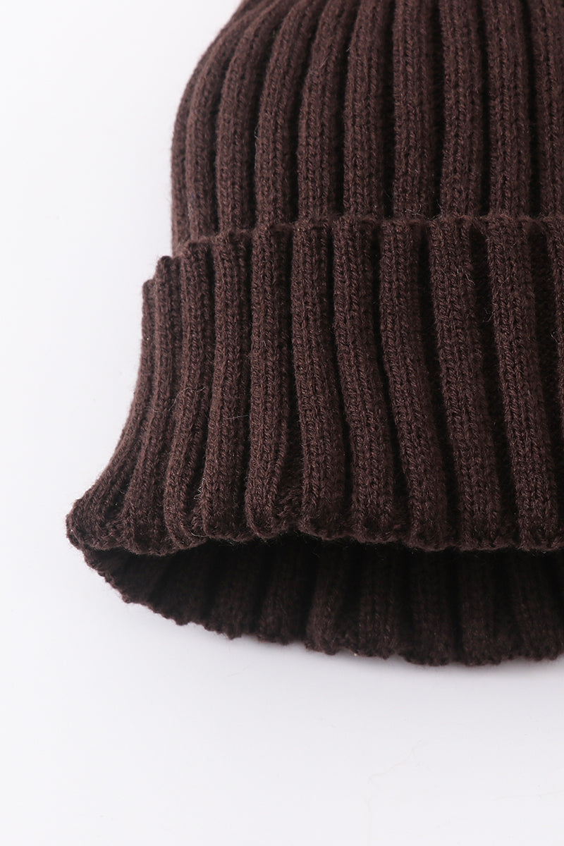 Brown knit pom pom beanie hat baby toddler adult - 4