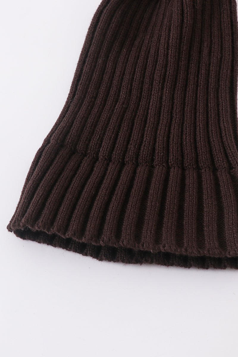 Brown knit pom pom beanie hat baby toddler adult - 5