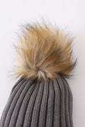 Grey knit pom pom beanie hat baby toddler adult - 3