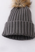 Grey knit pom pom beanie hat baby toddler adult - 4
