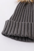 Grey knit pom pom beanie hat baby toddler adult - 5
