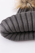 Grey knit pom pom beanie hat baby toddler adult - 6
