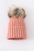 Coral Pink knit pom pom beanie hat baby toddler adult - 2