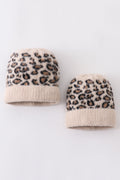 Beige leopard beanie hat toddler adult - 1