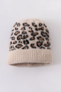 Beige leopard beanie hat toddler adult - 2