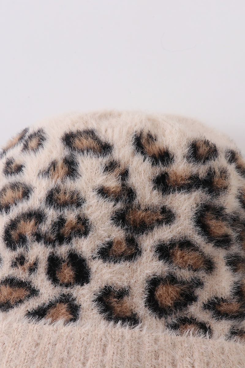 Beige leopard beanie hat toddler adult - 3