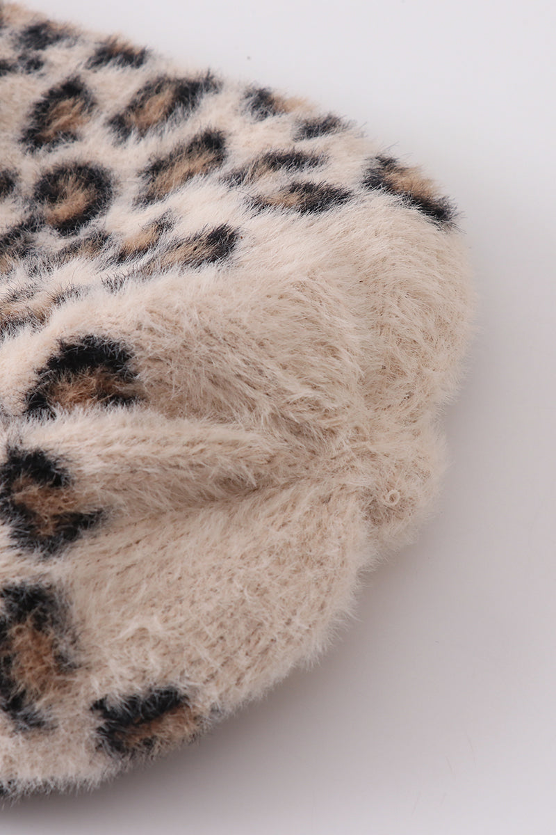 Beige leopard beanie hat toddler adult - 5