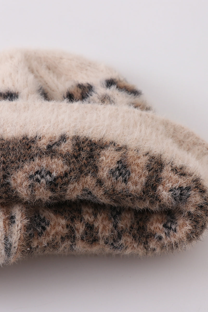 Beige leopard beanie hat toddler adult - 6