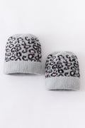 Grey leopard beanie hat toddler adult - 1