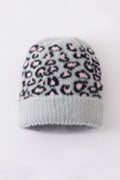 Grey leopard beanie hat toddler adult - 2