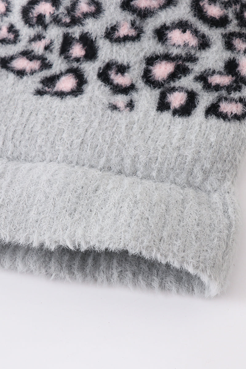 Grey leopard beanie hat toddler adult - 5