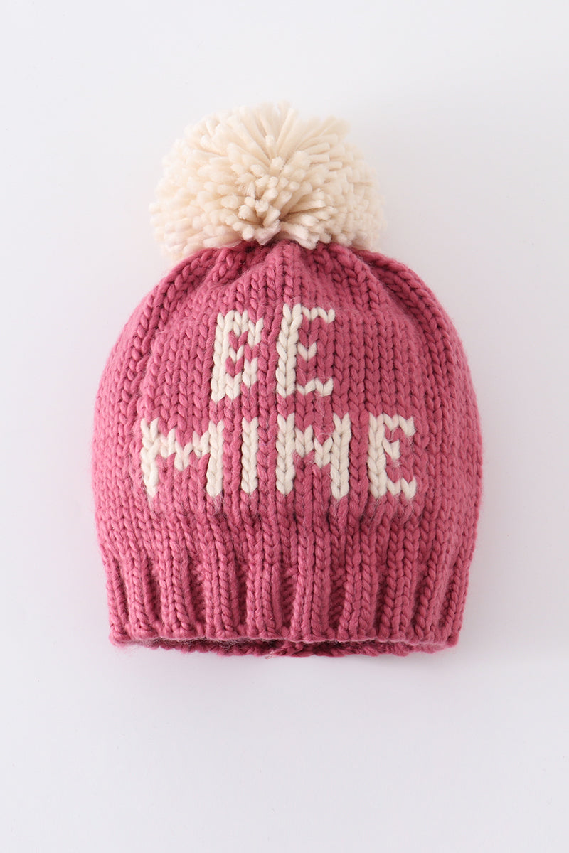 Pink BE MINE knit beanie pom pom hat - 2