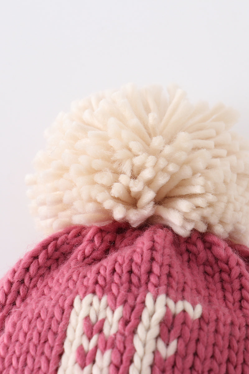 Pink BE MINE knit beanie pom pom hat - 3