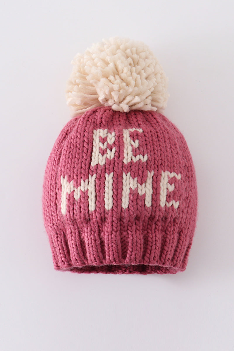 Pink BE MINE knit beanie pom pom hat - 6