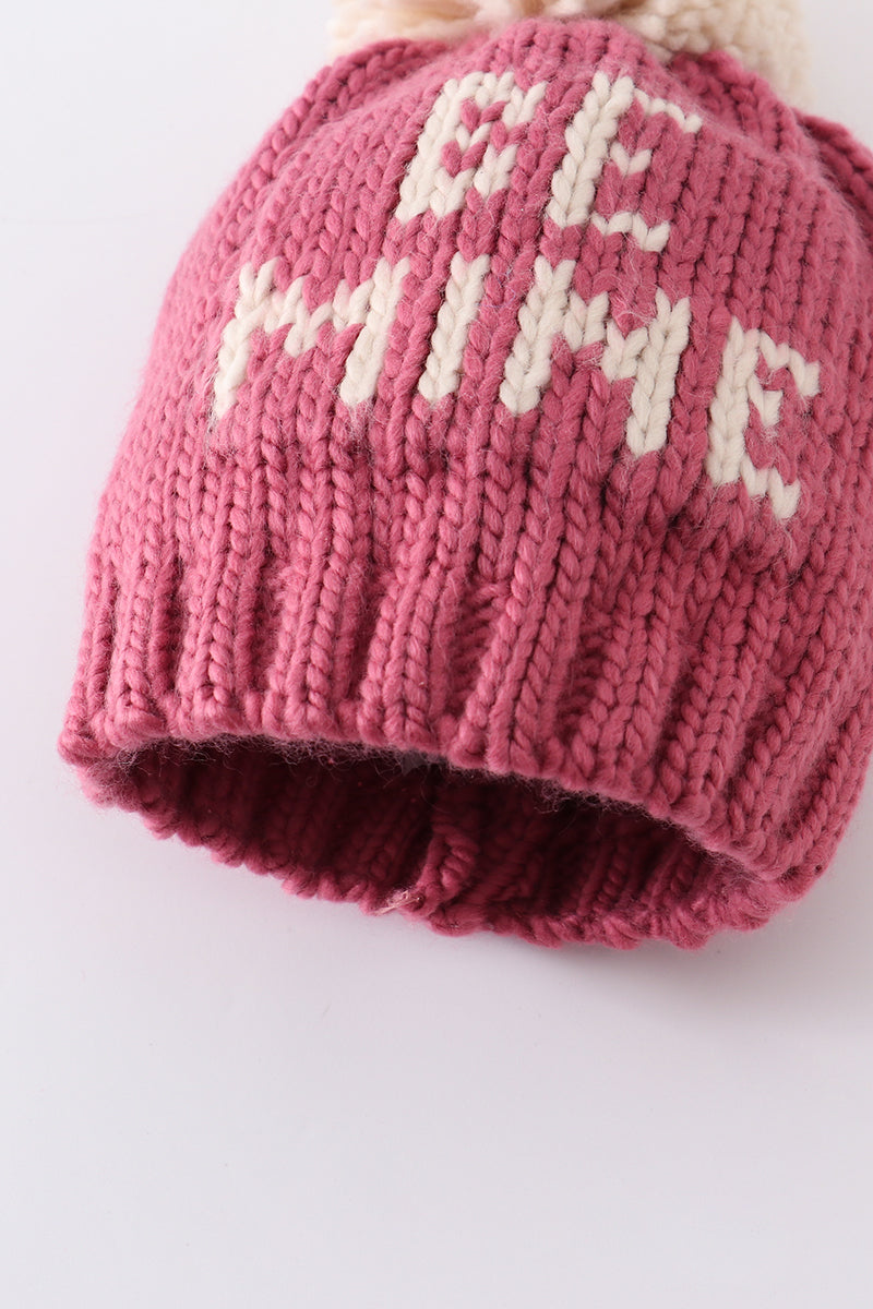 Pink BE MINE knit beanie pom pom hat - 7