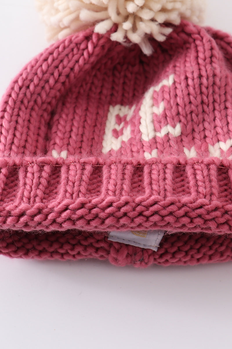 Pink BE MINE knit beanie pom pom hat - 8