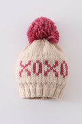 Cream XOXO knit beanie pom pom hat - 2