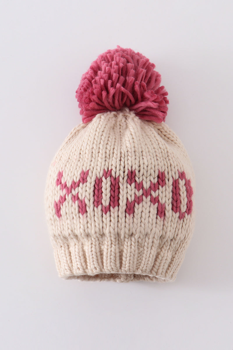 Cream XOXO knit beanie pom pom hat - 2