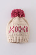 Cream XOXO knit beanie pom pom hat - 3