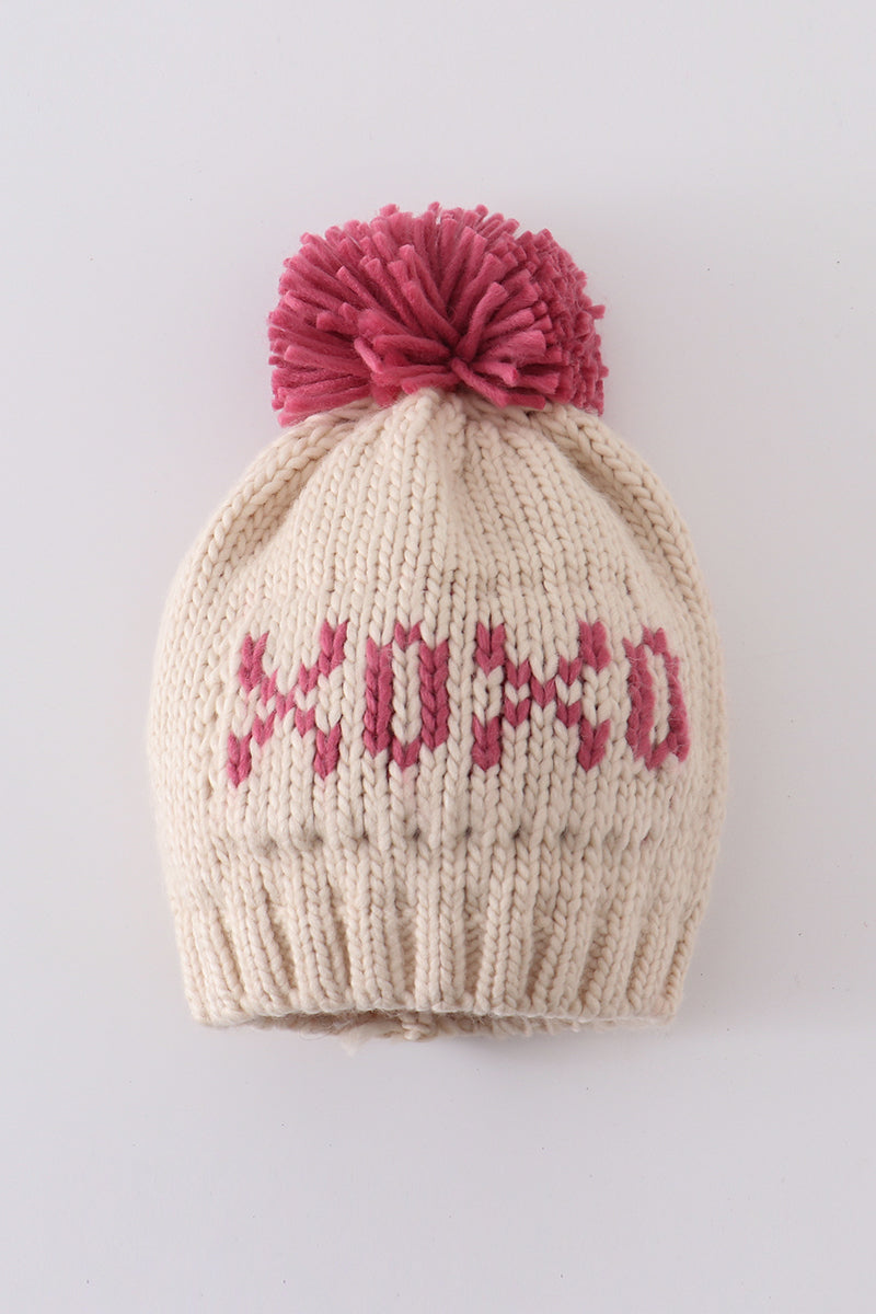 Cream XOXO knit beanie pom pom hat - 3