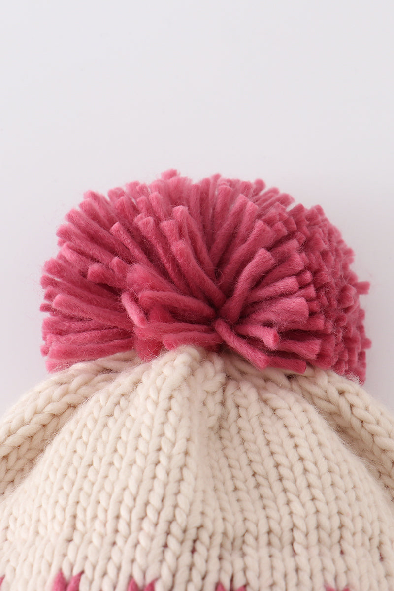 Cream XOXO knit beanie pom pom hat - 4