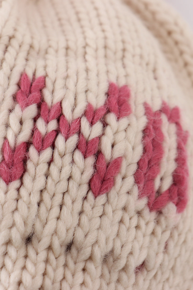 Cream XOXO knit beanie pom pom hat - 5