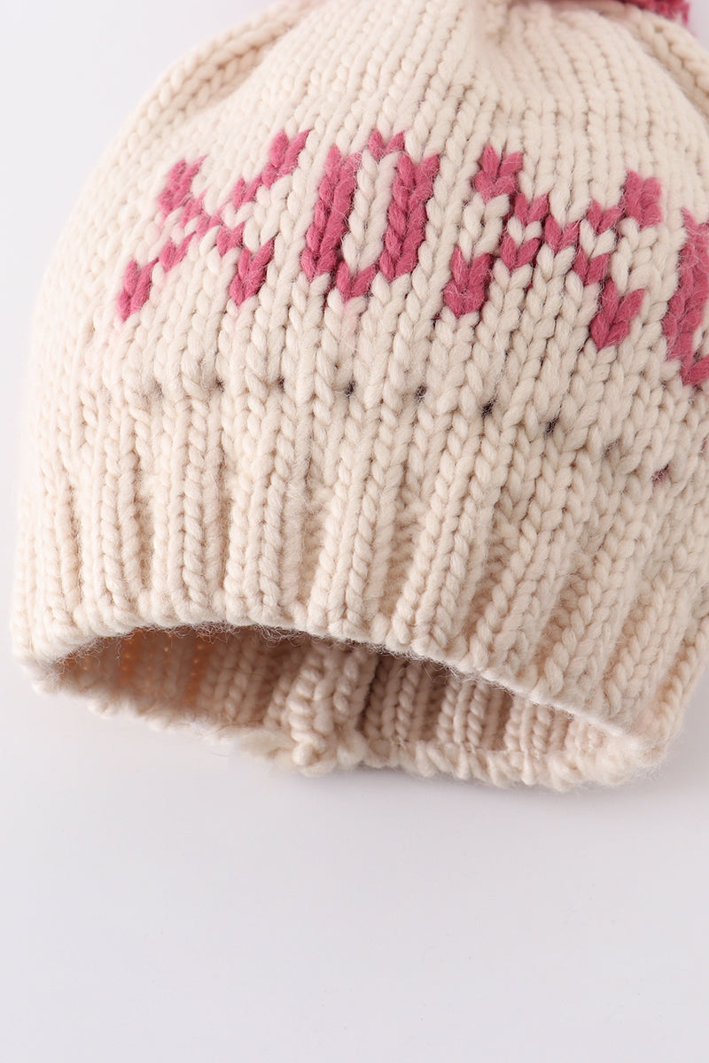 Cream XOXO knit beanie pom pom hat - 6