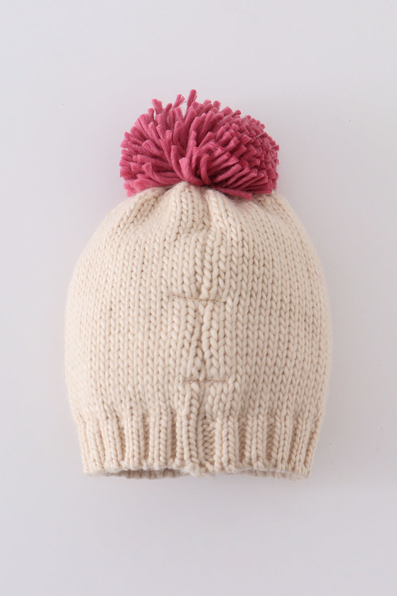 Cream XOXO knit beanie pom pom hat - 7