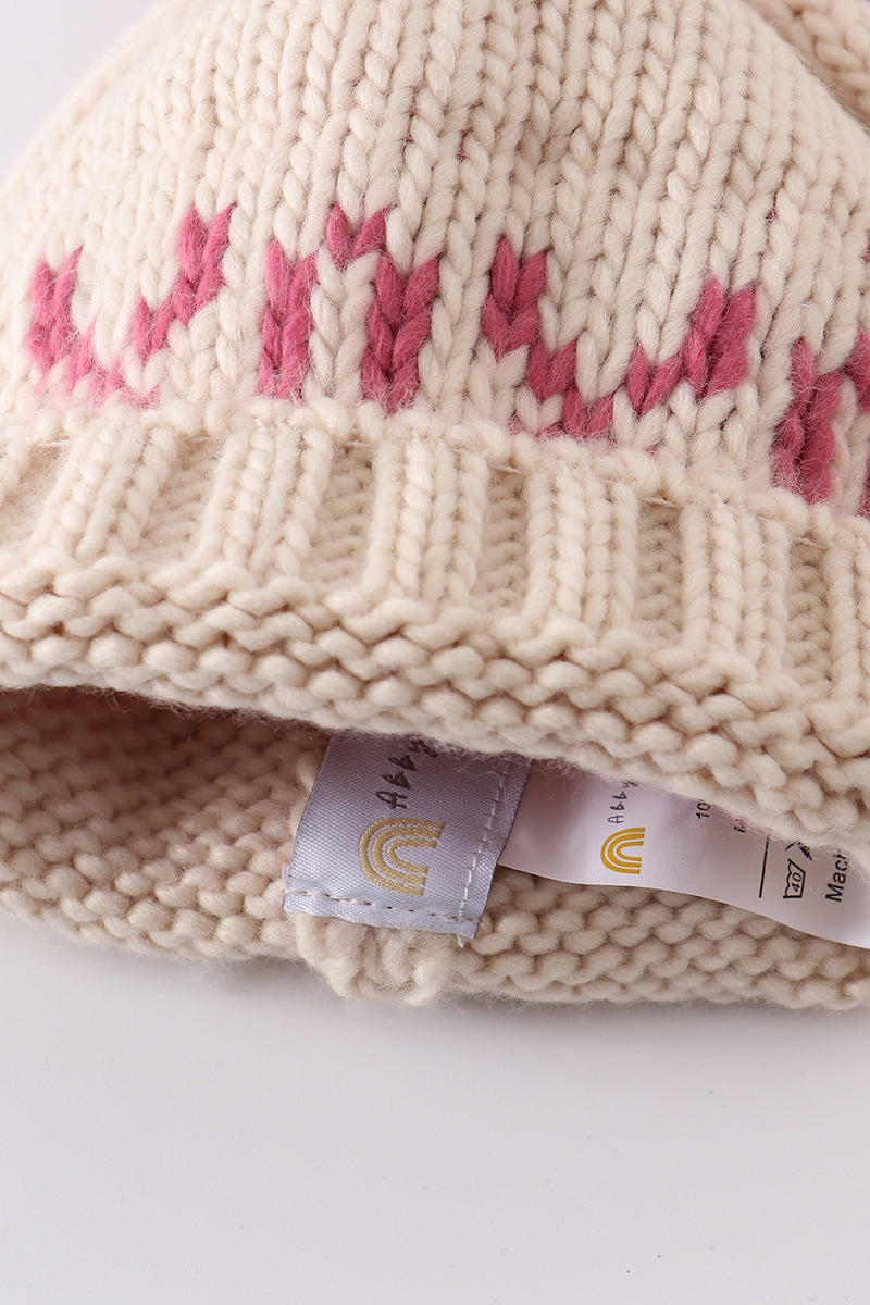 Cream XOXO knit beanie pom pom hat - 8