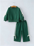 Girls Pink Bow Trim Sweatshirt and Pants Set - 18