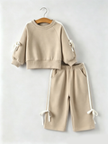 Girls Pink Bow Trim Sweatshirt and Pants Set - 14